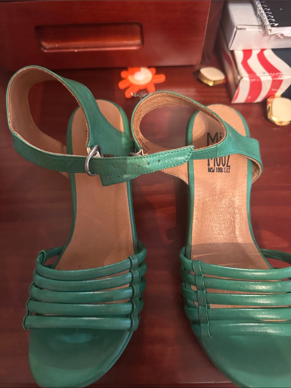 Miz Mooz Teal Green Leather Strappy Ankle Sandals
